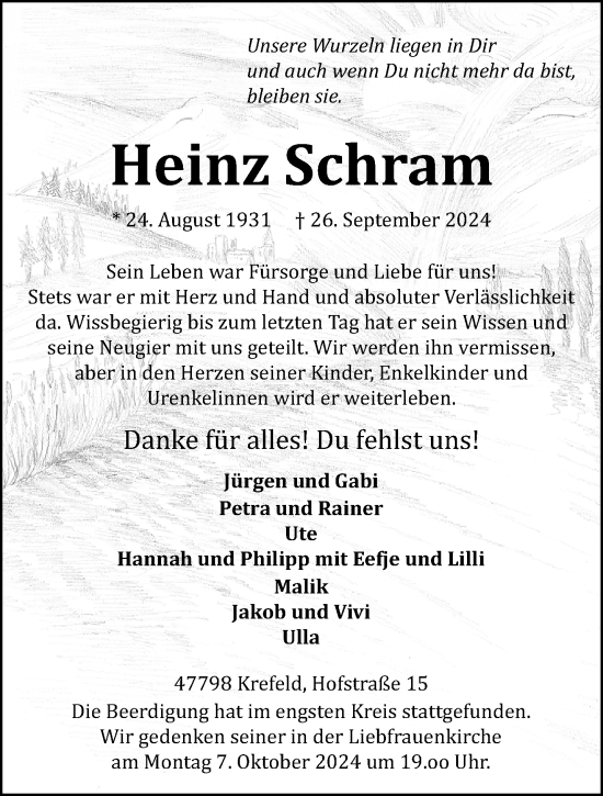 Traueranzeige von Heinz Schram von trauer.extra-tipp-moenchengladbach.de