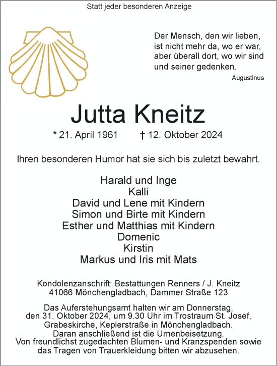 Traueranzeige von Jutta Kneitz von trauer.extra-tipp-moenchengladbach.de