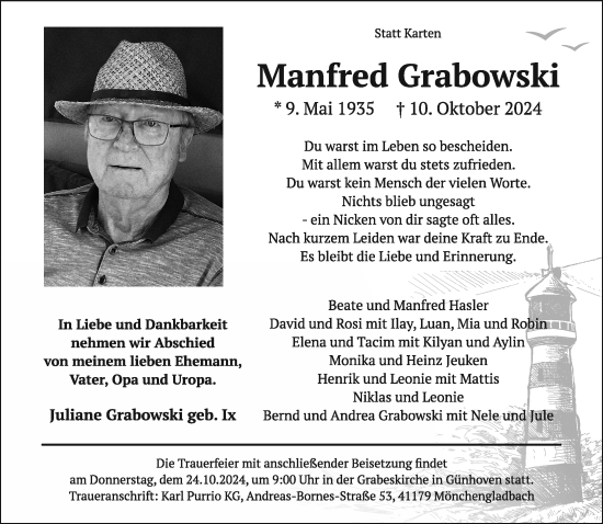 Traueranzeige von Manfred Grabowski von trauer.extra-tipp-moenchengladbach.de