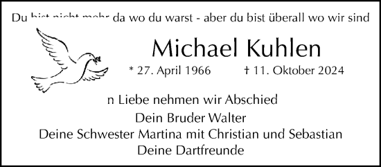 Traueranzeige von Michael Kuhlen von trauer.extra-tipp-moenchengladbach.de