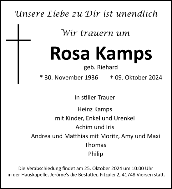 Traueranzeige von Rosa Kamps von trauer.extra-tipp-moenchengladbach.de