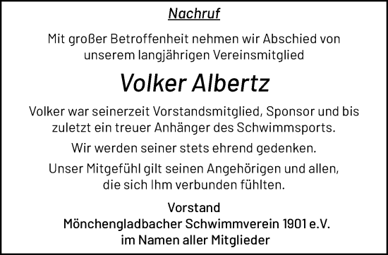 Traueranzeige von Volker Albertz von trauer.extra-tipp-moenchengladbach.de