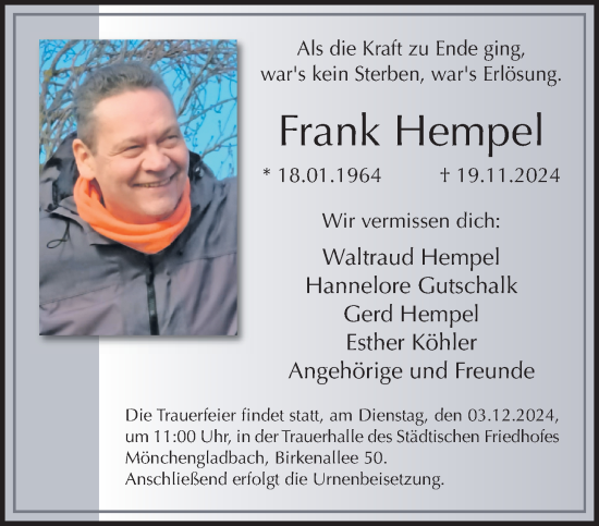 Traueranzeige von Frank Hempel von trauer.extra-tipp-moenchengladbach.de