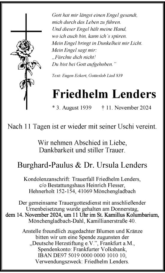 Traueranzeige von Friedhelm Lenders von trauer.extra-tipp-moenchengladbach.de