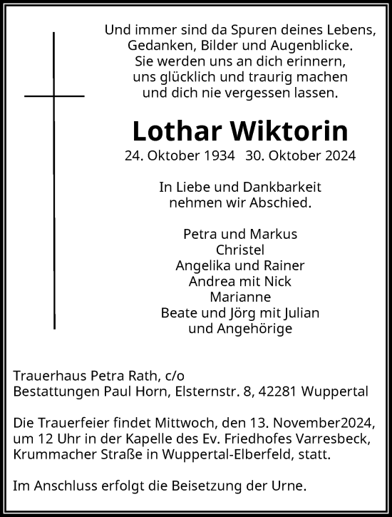 Traueranzeige von Lothar Wiktorin von trauer.wuppertaler-rundschau.de