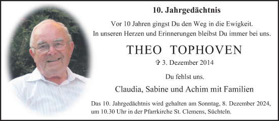 Traueranzeige von Theo Tophoven von trauer.extra-tipp-moenchengladbach.de