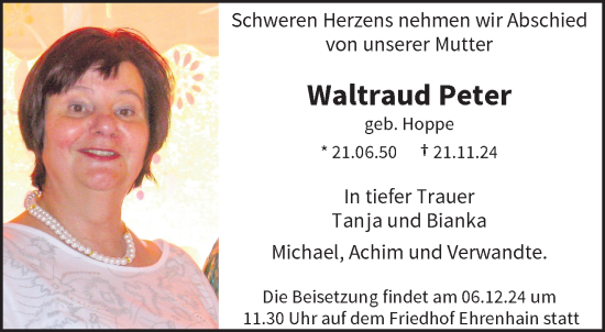 Traueranzeige von Waltraud Peter von trauer.wuppertaler-rundschau.de