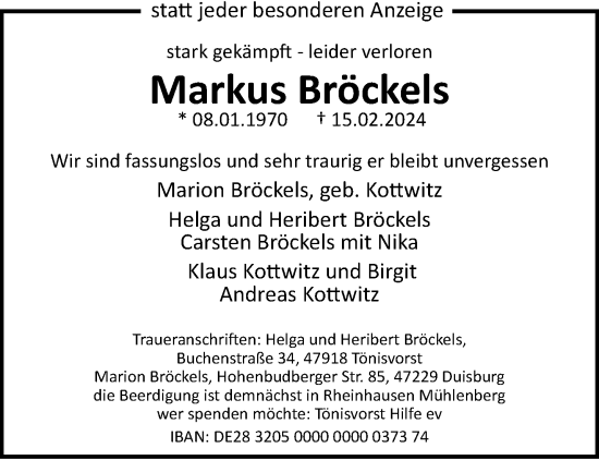 Traueranzeige von Markus Bröckels von trauer.extra-tipp-moenchengladbach.de