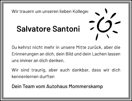 Traueranzeige von Salvatore Santoni von trauer.extra-tipp-moenchengladbach.de