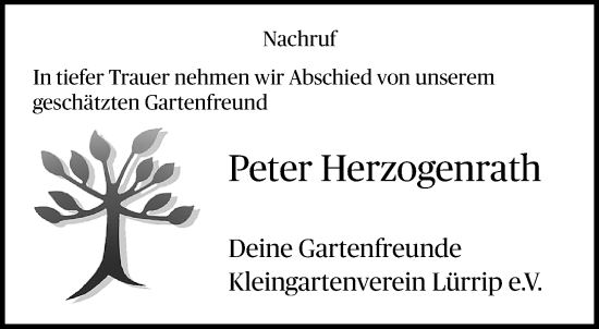 Traueranzeige von Peter Herzogenrath von trauer.extra-tipp-moenchengladbach.de
