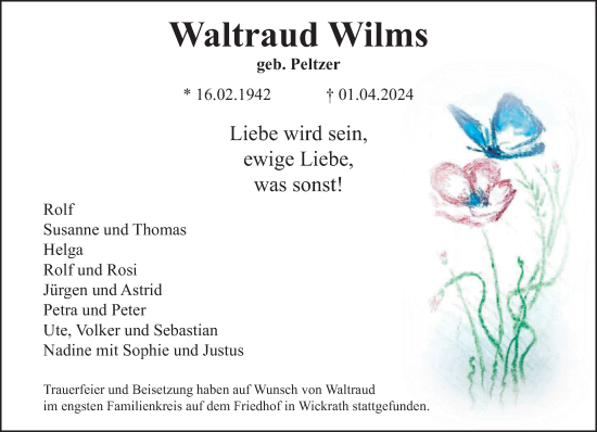 Traueranzeige von Waltraud Wilms von trauer.extra-tipp-moenchengladbach.de