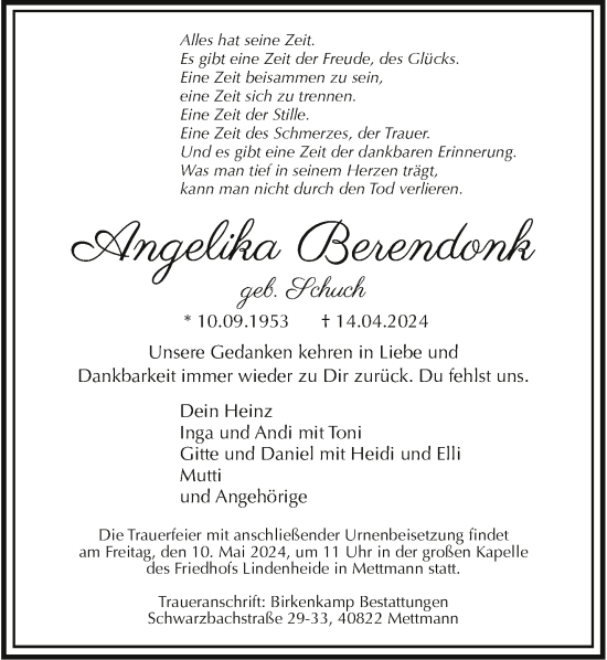 Traueranzeige von Angelika Berendonk von trauer.duesseldorfer-anzeiger.de