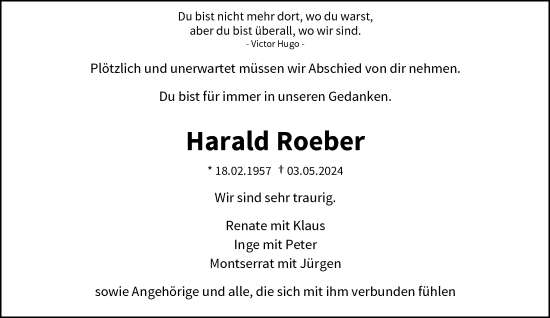 Traueranzeige von Harald Roeber von trauer.wuppertaler-rundschau.de