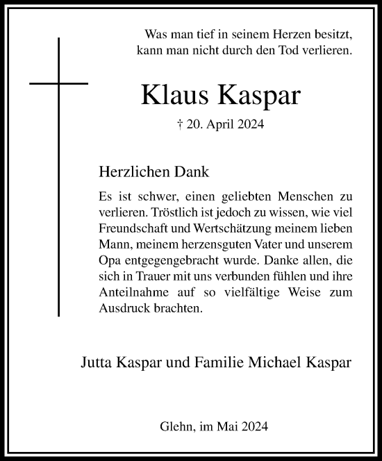 Traueranzeige von Klaus Kaspar von trauer.extra-tipp-moenchengladbach.de
