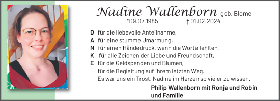 Traueranzeige von Nadine Wallenborn von trauer.extra-tipp-moenchengladbach.de