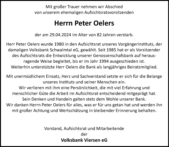Traueranzeige von Peter Oelers von trauer.extra-tipp-moenchengladbach.de