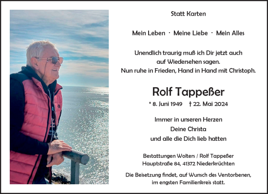 Traueranzeige von Rolf Tappeßer von trauer.extra-tipp-moenchengladbach.de