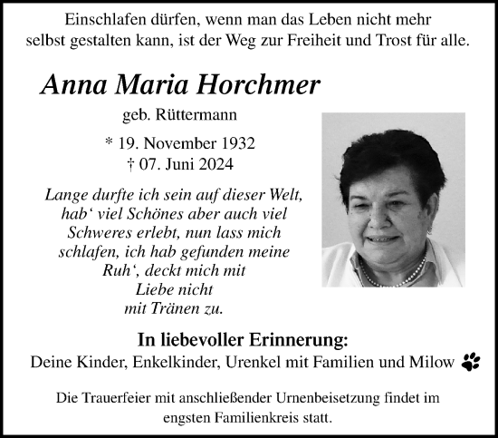 Traueranzeige von Anna Maria Horchmer von trauer.extra-tipp-moenchengladbach.de