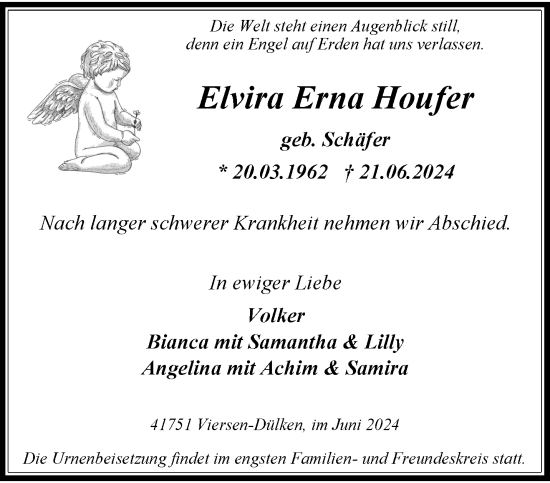 Traueranzeige von Elvira Erna Houfer von trauer.extra-tipp-moenchengladbach.de