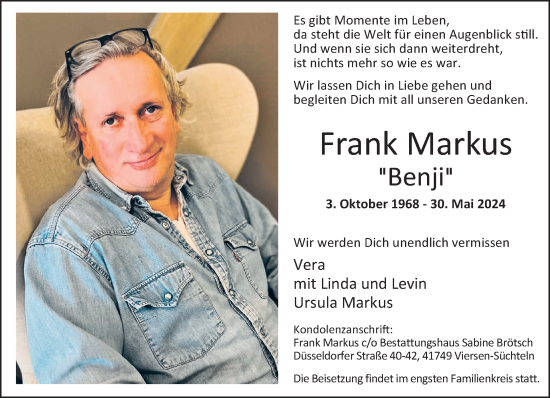 Traueranzeige von Frank Markus von trauer.extra-tipp-moenchengladbach.de