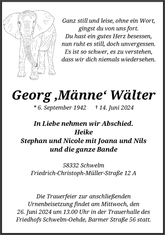 Traueranzeige von Georg Wälter von trauer.wuppertaler-rundschau.de