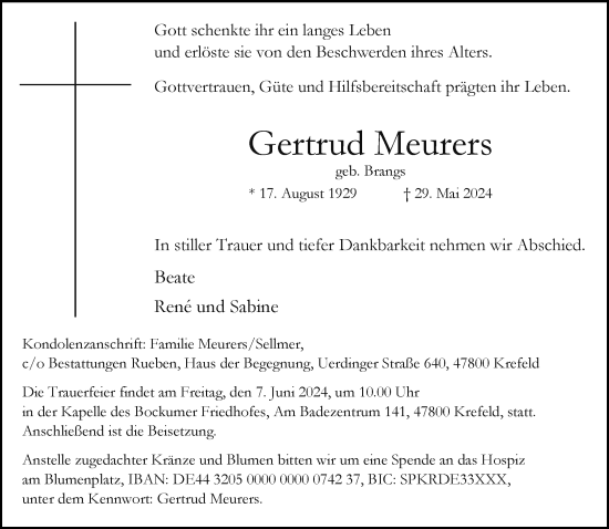 Traueranzeige von Gertrud Meurers von trauer.extra-tipp-moenchengladbach.de