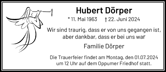 Traueranzeige von Hubert Dörper von trauer.extra-tipp-moenchengladbach.de