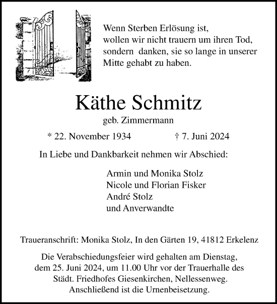 Traueranzeige von Käthe Schmitz von trauer.extra-tipp-moenchengladbach.de