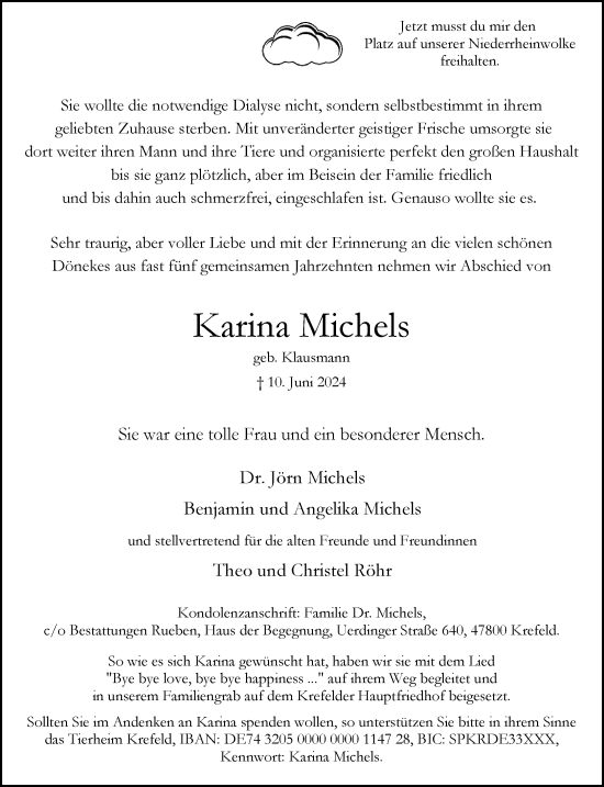 Traueranzeige von Karina Michels von trauer.extra-tipp-moenchengladbach.de