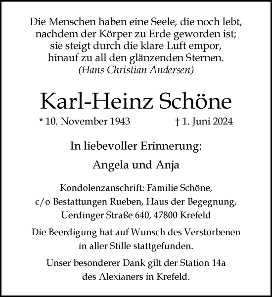 Traueranzeige von Karl-Heinz Schöne von trauer.extra-tipp-moenchengladbach.de