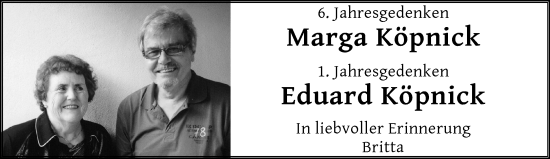 Traueranzeige von Marga und Eduard Köpnick von trauer.wuppertaler-rundschau.de