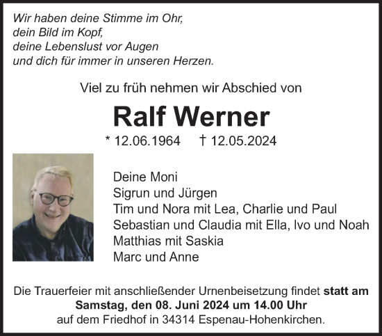 Traueranzeige von Ralf Werner von trauer.extra-tipp-moenchengladbach.de