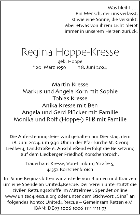 Traueranzeige von Regina Hoppe-Kresse von trauer.extra-tipp-moenchengladbach.de