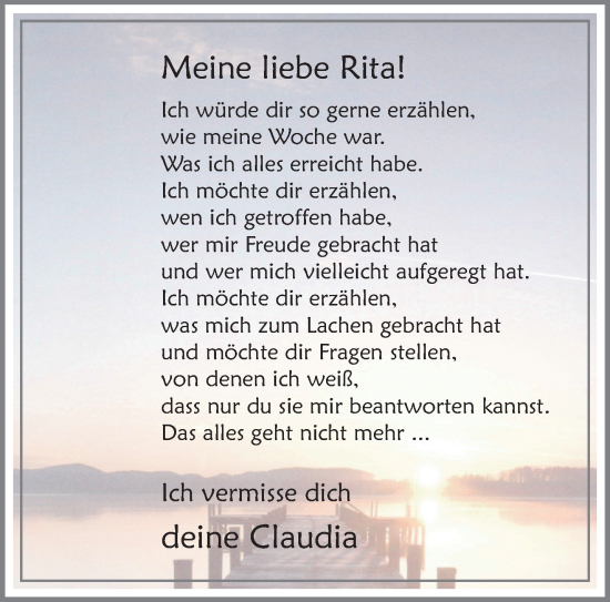 Traueranzeige von Rita  von trauer.extra-tipp-moenchengladbach.de