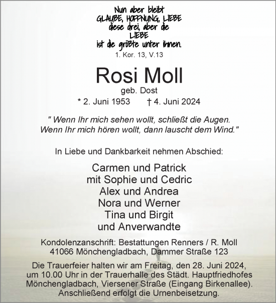 Traueranzeige von Rosi Moll von trauer.extra-tipp-moenchengladbach.de