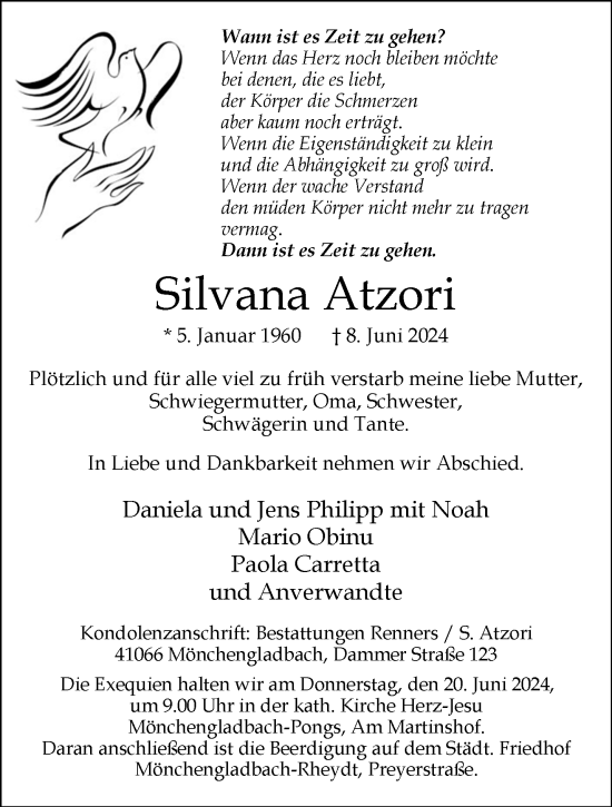 Traueranzeige von Silvana Atzori von trauer.extra-tipp-moenchengladbach.de