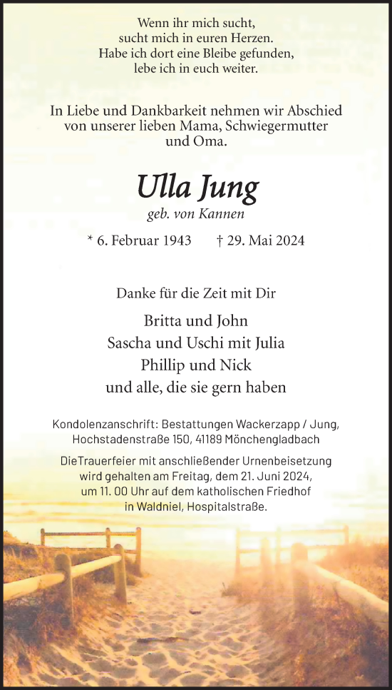 Traueranzeige von Ulla Jung von trauer.extra-tipp-moenchengladbach.de