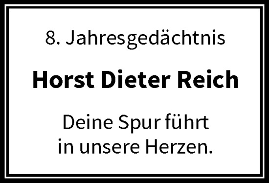 Traueranzeige von Horst Dieter Reich von trauer.wuppertaler-rundschau.de