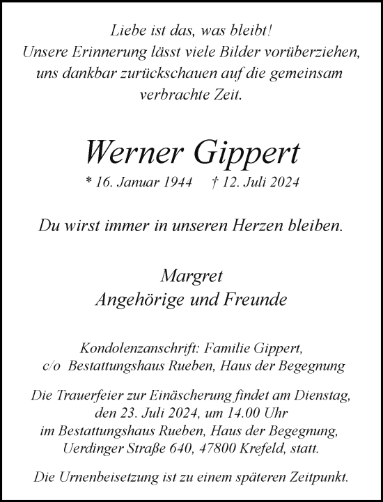 Traueranzeige von Werner Gippert von trauer.extra-tipp-moenchengladbach.de