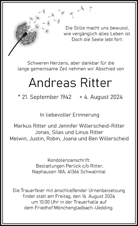 Traueranzeige von Andreas Ritter von trauer.extra-tipp-moenchengladbach.de