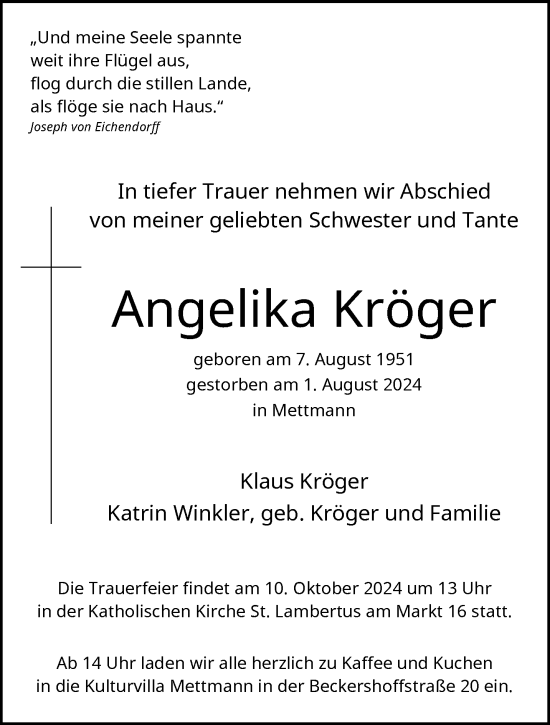 Traueranzeige von Angelika Kröger von trauer.duesseldorfer-anzeiger.de