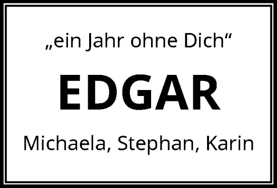 Traueranzeige von Edgar  von trauer.wuppertaler-rundschau.de