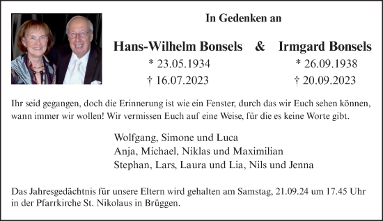 Traueranzeige von Hans-Wilhelm und Irmgard Bonsels von trauer.extra-tipp-moenchengladbach.de
