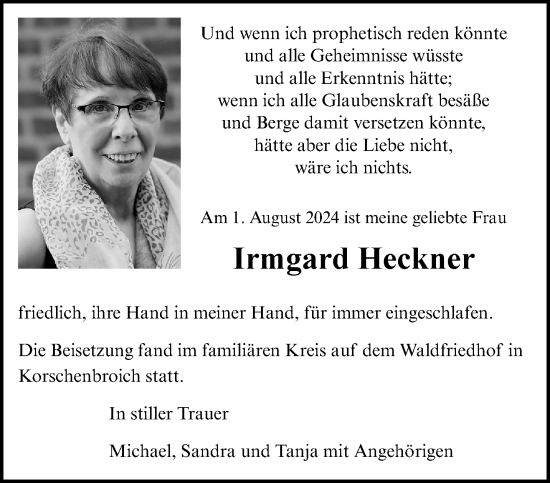 Traueranzeige von Irmgard Heckner von trauer.extra-tipp-moenchengladbach.de