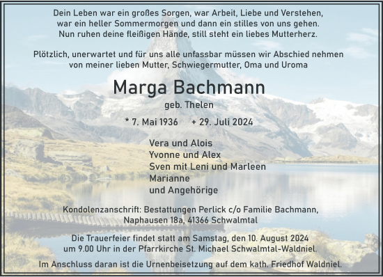 Traueranzeige von Marga Bachmann von trauer.extra-tipp-moenchengladbach.de