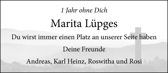 Traueranzeige von Marita Lüpges von trauer.extra-tipp-moenchengladbach.de