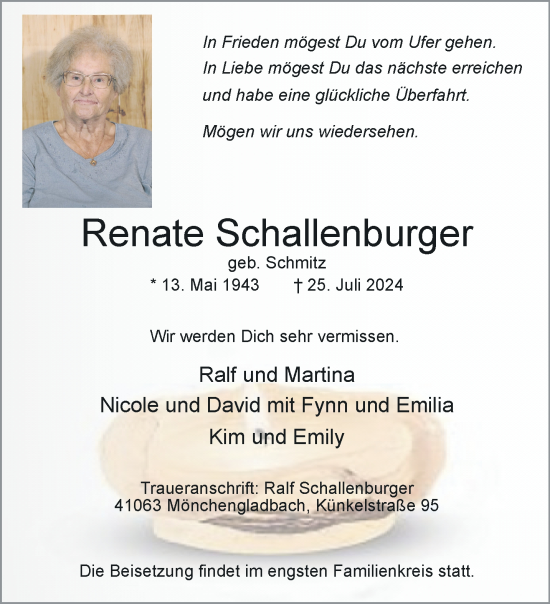 Traueranzeige von Renate Schallenburger von trauer.extra-tipp-moenchengladbach.de