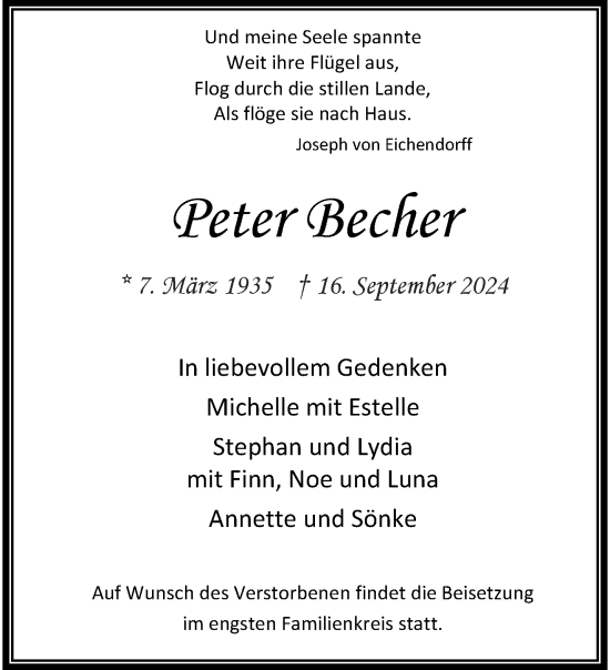 Traueranzeige von Peter Becher von trauer.extra-tipp-moenchengladbach.de