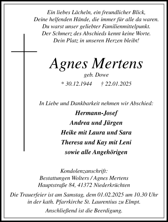 Traueranzeige von Agnes Mertens von trauer.extra-tipp-moenchengladbach.de