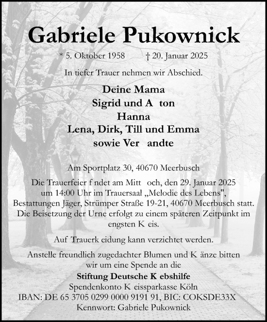 Traueranzeige von Gabriele Pukownick von trauer.extra-tipp-moenchengladbach.de